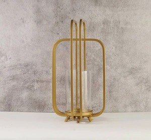 Heavy Metal Candle Holder <b>Set</b> Of-2 with Glass Jar Unique Design for <b>Dinner</b> Room Wood Candle Holders Lanterns Candle Jars - Product Image 3