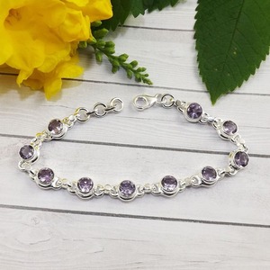Piedra preciosa hecha a mano amatista India Halo pulsera de plata esterlina para mujeres y niñas sólido 925 pulsera de plata esterlina joyería - Product Image 4
