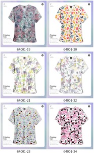 Gommage d'infirmière contemporain à manches courtes et col en V pour femmes uniformes de travail d'été pour médecins et personnel hospitalier imprimé d'été - Product Image 5