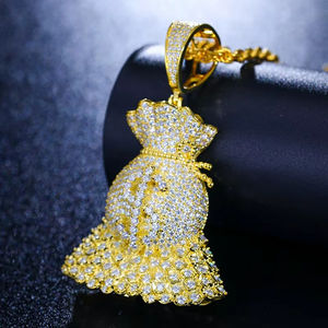 Nouveau Design 925 Sterling Silver Money Bag Pendentif Collier Enfants Glacé Bling Moissanite Diamant Hip Hop Bijoux - Product Image 4