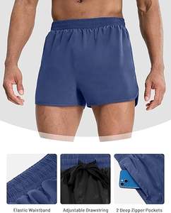 Pantalones cortos informales hasta la rodilla de verano para hombre con bolsillos con cremallera, cintura elástica de tela de secado rápido, logotipo personalizado disponible - Product Image 4