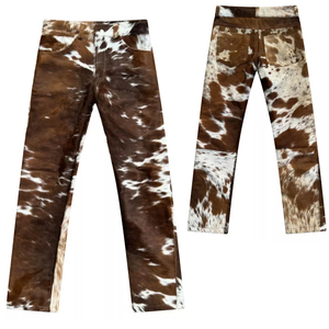 Pantalones de Cuero Vacuno para Hombre, con Patrón de Pelo, Corte Recto, Ropa de Calle de Invierno, OEM Personalizado - Product Image 5