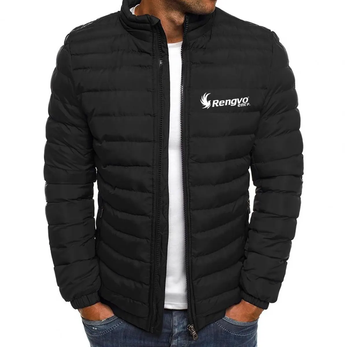 2021 New Men's Autumn Winter Coat Solid Stand Collar Zipper Closure Pockets Casual Puffer Warm Jacket Street wear