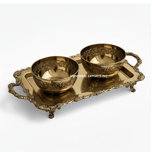 Bandeja de Chocolate de Metal con Acabado de Latón Antiguo con Tazón, Forma Personalizada, Bandeja de Dulces de Diseño, Bandeja de Chocolate Nueva, Clásica y Elegante - Product Image 1