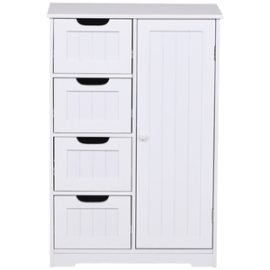 kleankin Bathroom Cabinet with 4 <b>Drawers</b> and 1 Cabinet Adjustable <b>Shelf</b> at 3 Heights Eco-friendly Paint Anti-Tip in White MDF 56 - Product Image 4
