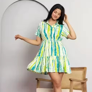 ชุดเดรสสั้นผ้าฝ้ายอินเดียทำด้วยมือความยาวขนาดเล็กมีสไตล์สำหรับผู้หญิงใส่ในชีวิตประจำวันหรือในโอกาสพิเศษซักได้ - Product Image 1