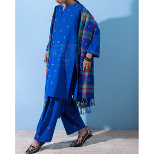 Robe 3 pièces de style pakistanais pour femmes, costume en coton/polyester d'été, ensemble de vêtements pakistanais 3 pièces pour femmes - Product Image 2