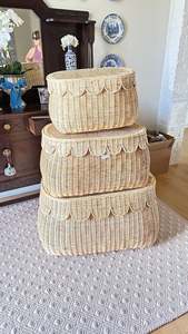 Cheapest!!! Handmade Waving Rattan Scollap <b>Storage</b> <b>Basket</b> - Nursery <b>Baby</b> <b>Basket</b> - Laundry <b>Storage</b> <b>Basket</b> - Product Image 2