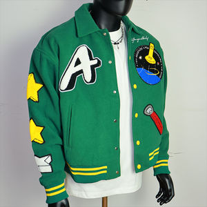 Custom Green Varsity Style <b>Jackets</b> Wholesale Print logo Blank Plain Cotton Youth Letterman Bomber <b>Baseball</b> Varsity <b>Jacket</b> - Product Image 2