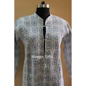 Women's Lightweight Reversible Blue <b>Quilted</b> Cotton <b>Jacket</b> Long Printed Bomber Style-Custom Logo for Spring and Autumn Wear - Product Image 1