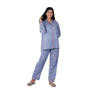 Nuovo Set di pigiami in puro cotone da donna con blocco stampato a mano floreale termico pij abito estivo stile damigelle 2XL taglia primavera stagione - Product Image 1