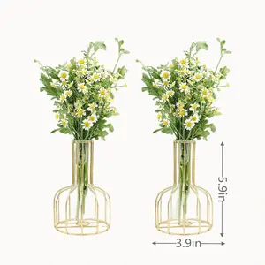 Vase à fleurs moderne et élégant en tube de verre en métal pour la décoration de table du salon à la maison pour le mariage - Product Image 4