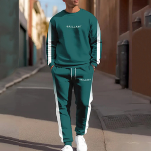 ชุดวอร์มผู้ชายไซส์ใหญ่สำหรับเล่นกีฬาฤดูหนาวและสวมใส่ลำลอง คอกลม ผ้าถักโพลีเอสเตอร์ระบายอากาศได้ดี ยืดหยุ่นเล็กน้อย ทรงปกติ สีพื้น - Product Image 1