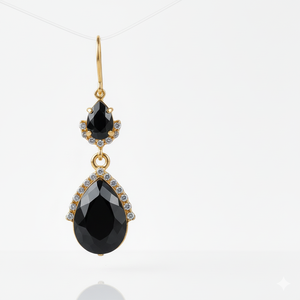 Black Onyx & CZ <b>Earrings</b> Pear Black Onyx with Cubic Zirconia | 925 Sterling Silver 18K Gold Plated Jewelry 15GM - Product Image 4