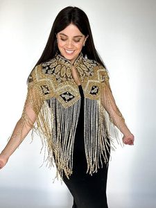 Elegant Burlesque Cape with Beaded Strands Sequined Cape for Festive Club Outfit Fastens at Neck Beautiful Festival <b>Clothes</b> - Product Image 4