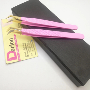 Pinzas para pestañas de acero inoxidable rosa más vendidas, puntas chapadas en oro sostenibles para pestañas de volumen de fibra con logotipo privado - Product Image 1