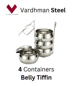 Whole Sale Stainless Steel Tiffin Box 4 Compartment Belly Lunch Box Food Grade Indian Tiffin 9x4 Bento Boxes - Product Image 5
