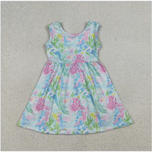 GSD3665 Vestido de niña azul cielo con estampado de flores oceánicas de verano - Product Image 6