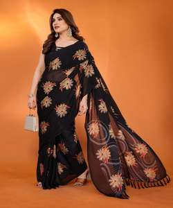 Elegant Dull Moss Silk Printed Saree with Zari <b>Detail</b> Saree with Unstitched blouse - Product Image 1