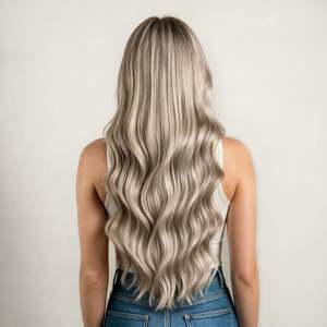 Remy Human <b>Hair</b> Micro Weft <b>Extensions</b> #7a/7a/60a Cool <b>Ash</b> Ice <b>Blonde</b> Balayage Double Drawn Straight Soft - Product Image 5
