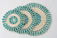 Set de table rond en jonc de mer tressé fait main par un artisan, couleur personnalisée, décoration de table à manger, style bohème, inspiré du crochet, sous-plat