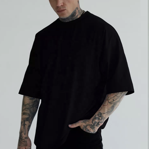 Camisetas de gran tamaño con hombros caídos para hombre, camisetas de algodón pesado con logotipo personalizado, camiseta de pantalla corta de longitud larga sólida - Product Image 3