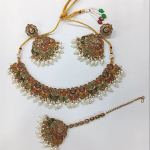 Ensemble collier ras du cou en cristal indien pour femmes, ensemble de bijoux ras du cou multicolores, - Product Image 1