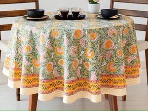 Burnt Orange <b>Round</b> 100% Cotton <b>Tablecloth</b> Custom Size Floral Printed Indian Hand Block Table Cover for Weddings and Home Use - Product Image 4