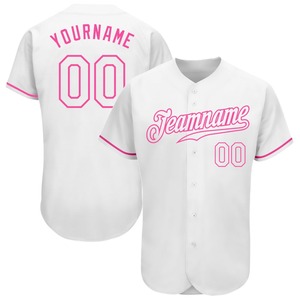 Camiseta de béisbol auténtica blanca y rosa personalizada con ropa de equipo personalizada más vendida - Product Image 1