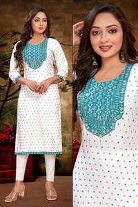 เรยอนผู้หญิงสําเร็จรูป Heavy พร้อมงานปักและลําดับ kurti - Product Image 5