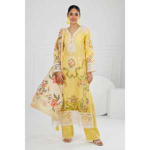 Conjunto de traje de 3 piezas sin coser con bordado y dupatta de seda tussar estampada para mujer SP-52049 - Product Image 6