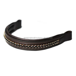Nueva llegada de alta calidad, banda para cejas de caballo de cuero acolchado marrón Havana con cristales negros decorativos, banda para cejas de diamante - Product Image 6
