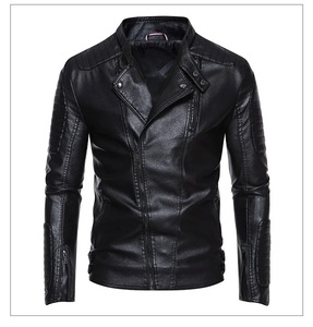 Chaqueta Punk de piel sintética para hombre, abrigo de motocicleta a prueba de viento con cuello levantado y cremallera de Color sólido en lona, elegante para hombre y mujer - Product Image 1