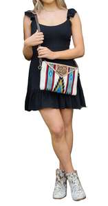 Fait à la main National élégant bohème Vintage Western pochette en cuir véritable RFID mode dame Nylon doublure fermeture éclair sangles vache daim - Product Image 2