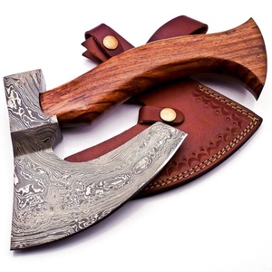 Wholesale Customized Top Quality OEM ODM Service Axe Handmade Damascus Steel axe with Rose Wood <b>Handle</b> and Fine Leather Sheath - Product Image 1