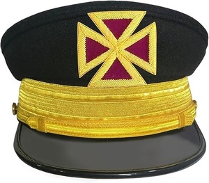 Casquette de fatigue du commandeur passé des Templiers, brodée en métal doré avec des motifs en vinyle et des tresses, chapeau de régalia maçonnique - Product Image 4