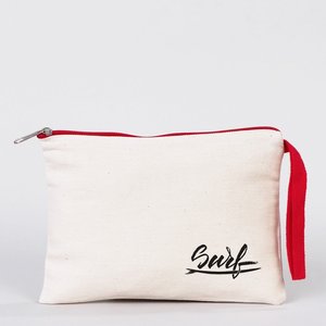 Pochette cosmétique en coton rouge à fermeture éclair, grande trousse de maquillage de voyage, personnalisable, style anglais, poignée souple, douceur, 8x6 pouces - Product Image 6