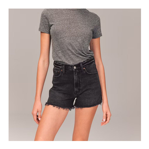 Pantalones cortos de mezclilla cortos negros sólidos para mujer, pantalones cortos de mezclilla de talla grande informales de corte Regular para mujer, pantalones transpirables de algodón OEM - Product Image 2