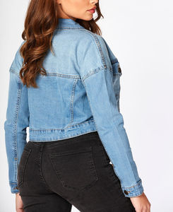 Veste en jean courte pour femmes, mode 2025, veste en jean délavée, veste en jean courte à manches longues pour femmes, service OEM - Product Image 2