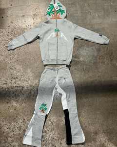 Custom Streetwear 100% Cotton <b>Embroidery</b> Logo Acid Wash Distressed Sweatpants and Hoodie <b>Set</b> - Product Image 1