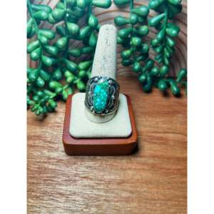 Navajo Handmade Kingman Turquoise Sterling <b>Silver</b> <b>Statement</b> <b>Ring</b> Size 12-Everyday Wear Gemstone <b>Ring</b> Natural Stone Inlay Setting - Product Image 1