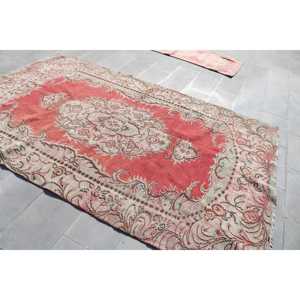 Turkish Vintage Rug, Large 6.1x9.5 ft (185x290 cm) Rug, <b>Red</b> Ikat <b>Wool</b> Rug - Product Image 2