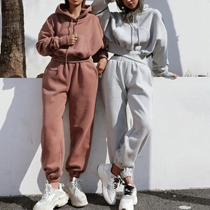 Conjunto de chándal de Jersey de algodón 100% para mujer, conjunto de 2 piezas con Top estampado y pantalones, trajes deportivos de Color sólido para invierno - Product Image 4