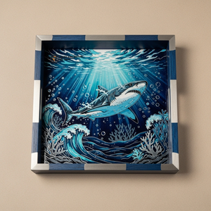 Plateau de service carré en bois Meena, artisanal, motif requin océan, décoration de luxe pour la maison, biodégradable, vente en gros, fournisseur indien - Product Image 1