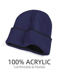 หมวกบีนนี่สำหรับผู้ชายหมวกผ้าถักแจ็คการ์ดสำหรับฤดูหนาวโลโก้ตามสั่ง - Product Image 4