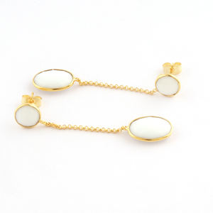 Nouvelle Collection de boucles d'oreilles rondes en forme de poire, Agate blanche, Double pierre, plaqué or, réglage de la lunette, clou, boucles d'oreilles pendantes, bijoux pour femme - Product Image 4