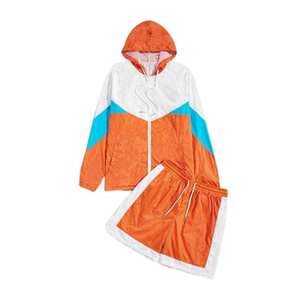 ชุดวอร์มสองชิ้นระบายอากาศได้ดีสำหรับทุกเพศชุดวอร์มไนลอนพิมพ์ลายพร้อมฮู้ดและกางเกงขาสั้น - Product Image 4