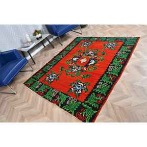 Alfombra Turca Vintage de 5.3x6.5 pies, Alfombra de Lana con Puntos Rojos y Verdes - Product Image 2