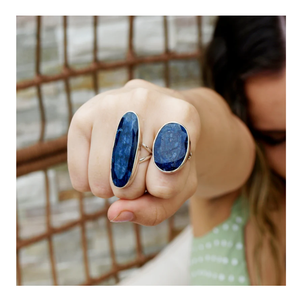 925 argent Sterling lunette sertissage bague unisexe ovale coupe bleu saphir Quartz pierre précieuse à la mode argent plaqué fête de mariage - Product Image 2