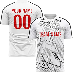 <b>White</b> Color Breathable Printed T Shirts and Shorts Set Adult Sportswear Soccer Jersey Men Football Uniform Kit - Product Image 3